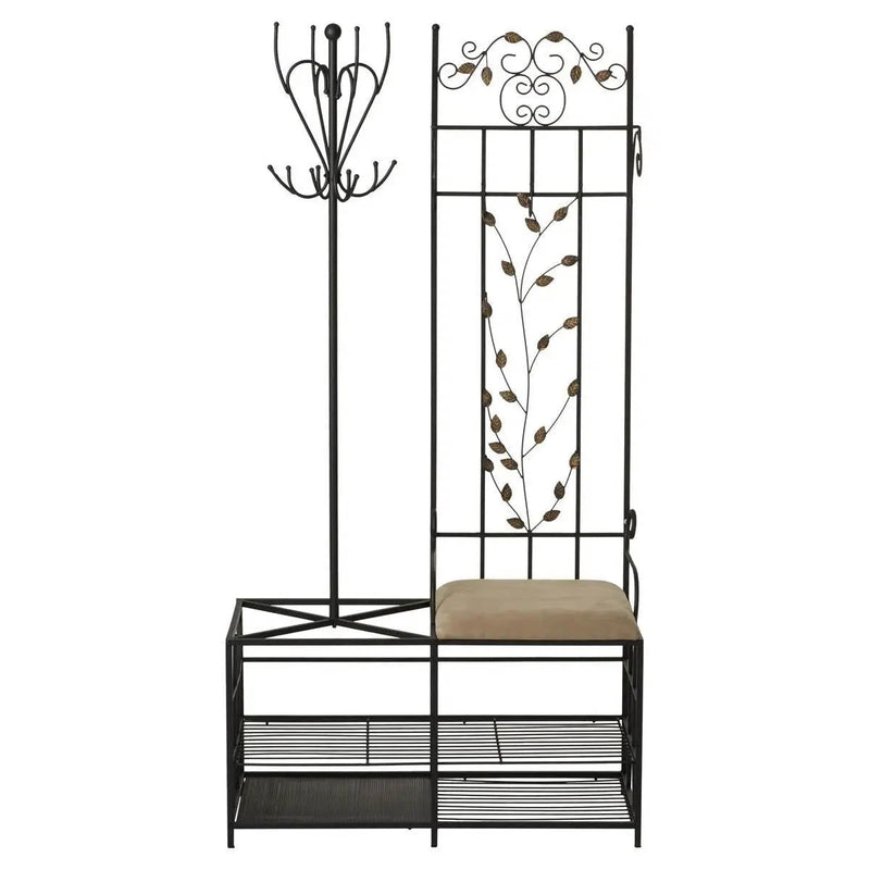 Entryway Hall Tree Coat Rack Storage Bench with Scrolling Leaves Scrollwork by HomePacific