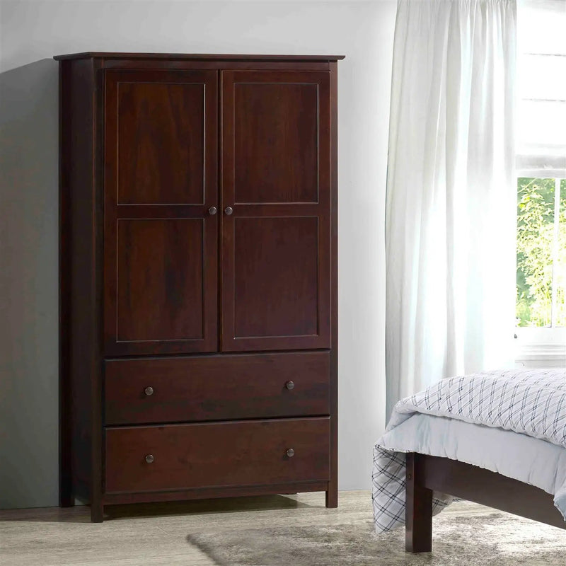 Solid Wood Bedroom Armoire Wardrobe Cabinet with Hanging Bar in Cherry Finish by HomePacific