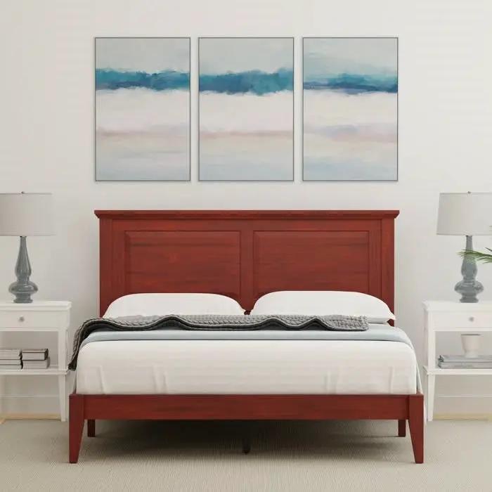 Queen Traditional Solid Oak Wooden Platform Bed Frame with Headboard in Cherry by HomePacific