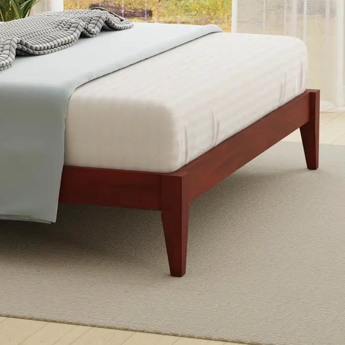 Queen Traditional Solid Oak Wooden Platform Bed Frame with Headboard in Cherry by HomePacific