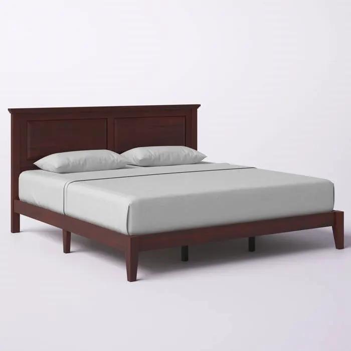 King Traditional Solid Oak Wooden Platform Bed Frame with Headboard in Cherry by HomePacific