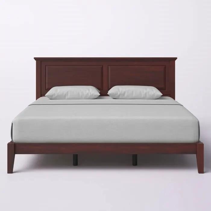 King Traditional Solid Oak Wooden Platform Bed Frame with Headboard in Cherry by HomePacific