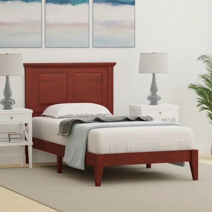 Twin Traditional Solid Oak Wooden Platform Bed Frame with Headboard in Cherry by HomePacific