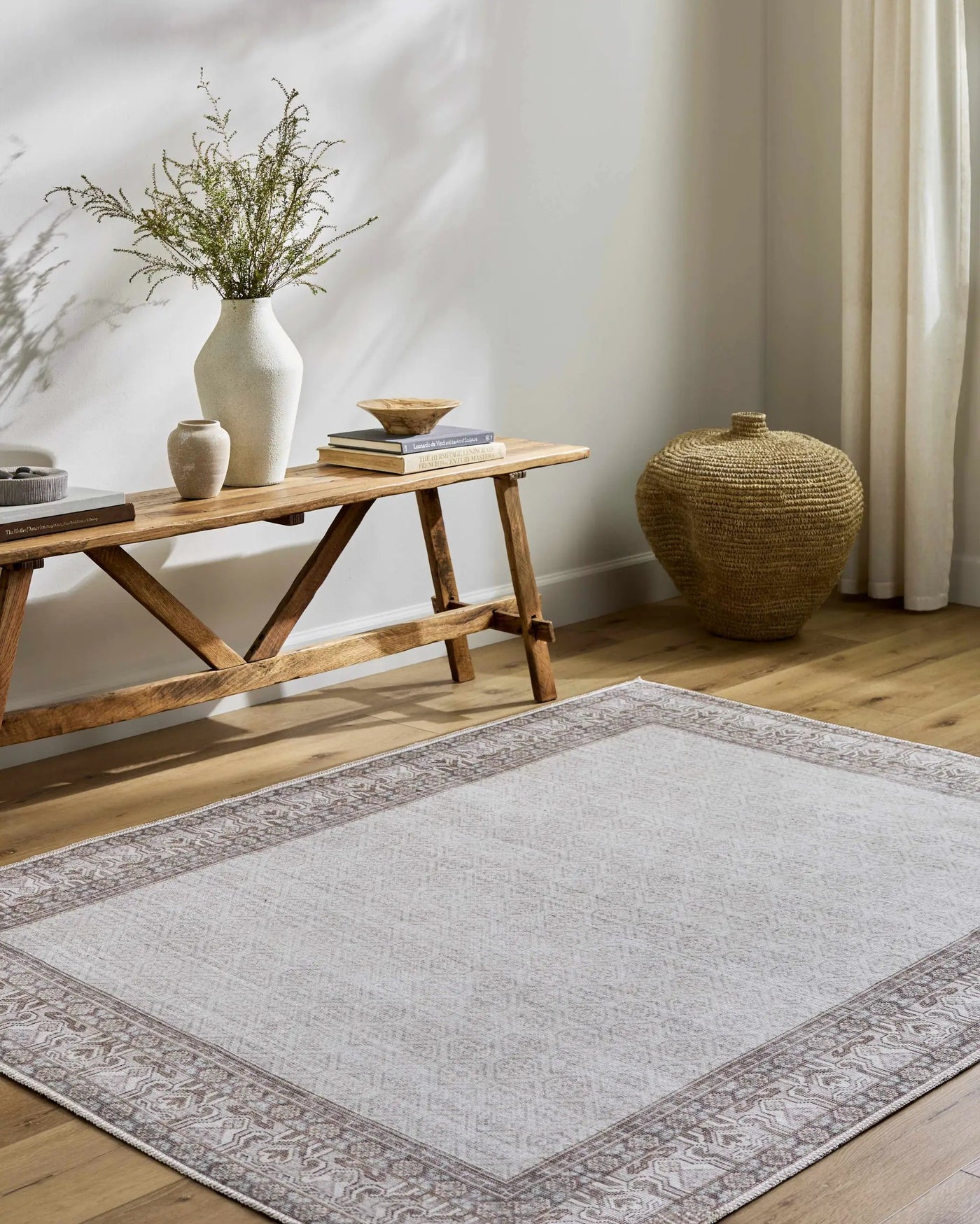 Rainier Cottage Border Brown Washable Rug | Our PNW Home X Livabliss by Boutique Rugs