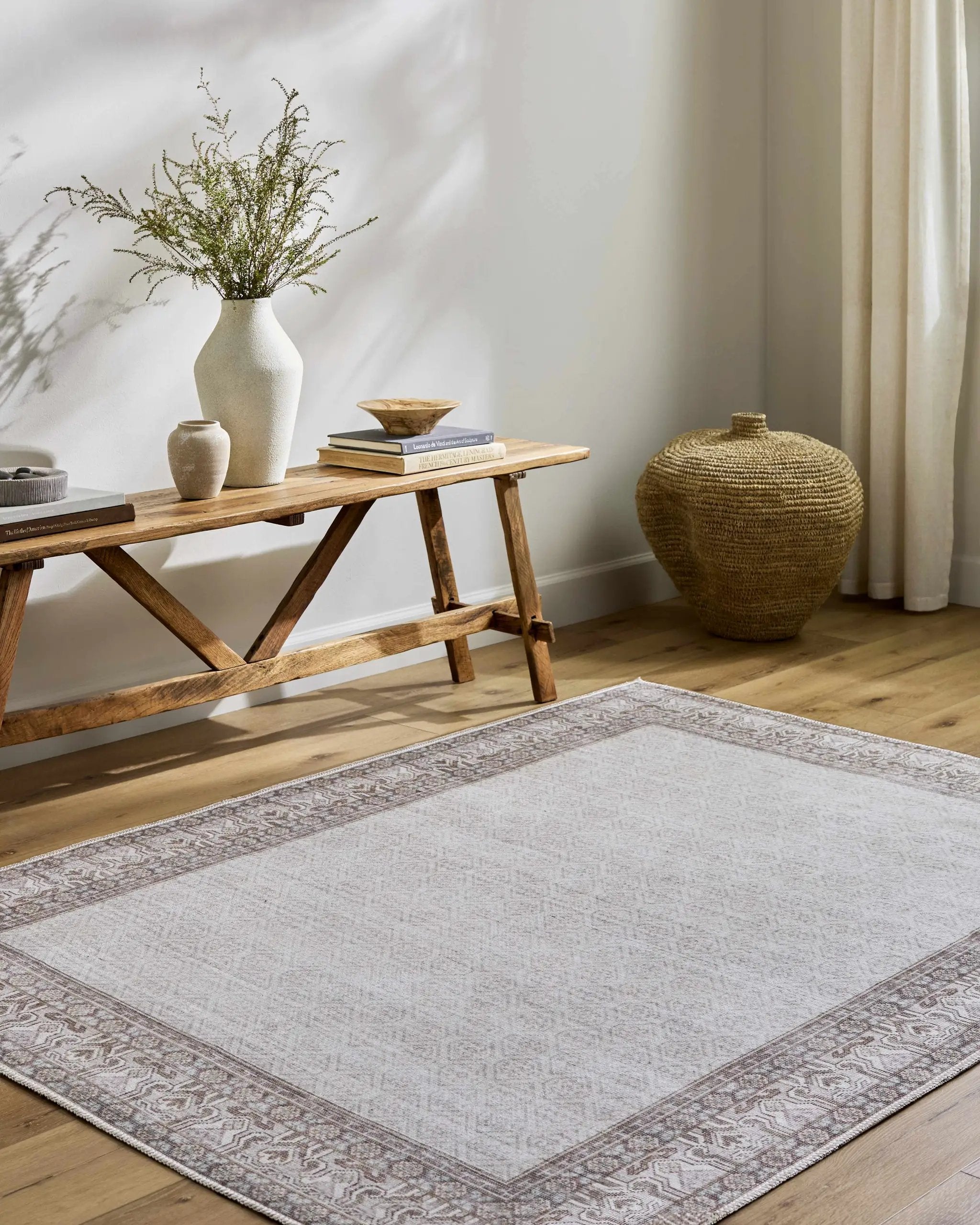 Rainier Cottage Border Brown Washable Rug | Our PNW Home X Livabliss by Boutique Rugs