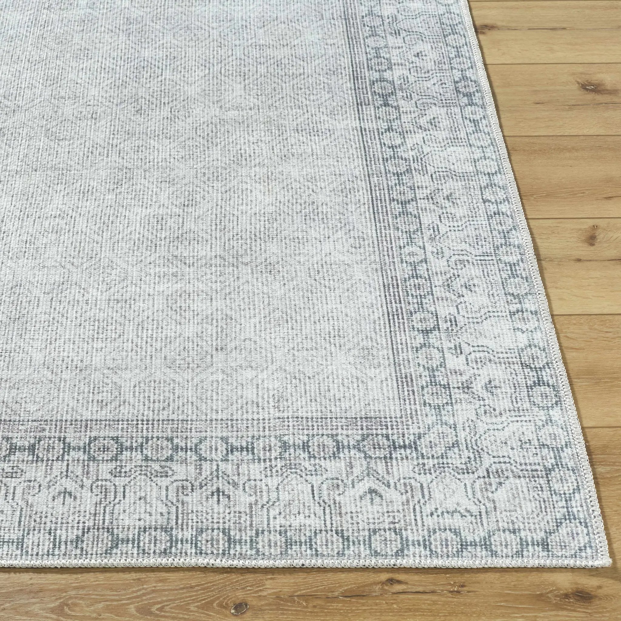 Rainier Cottage Border Gray Washable Rug | Our PNW Home X Livabliss by Boutique Rugs