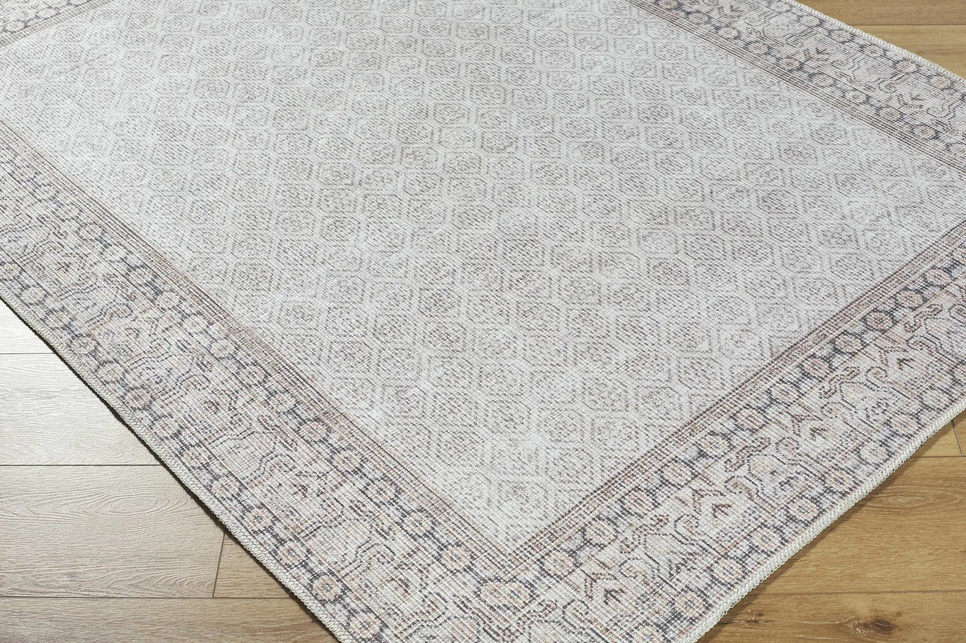 Rainier Cottage Border Beige Washable Rug | Our PNW Home X Livabliss by Boutique Rugs
