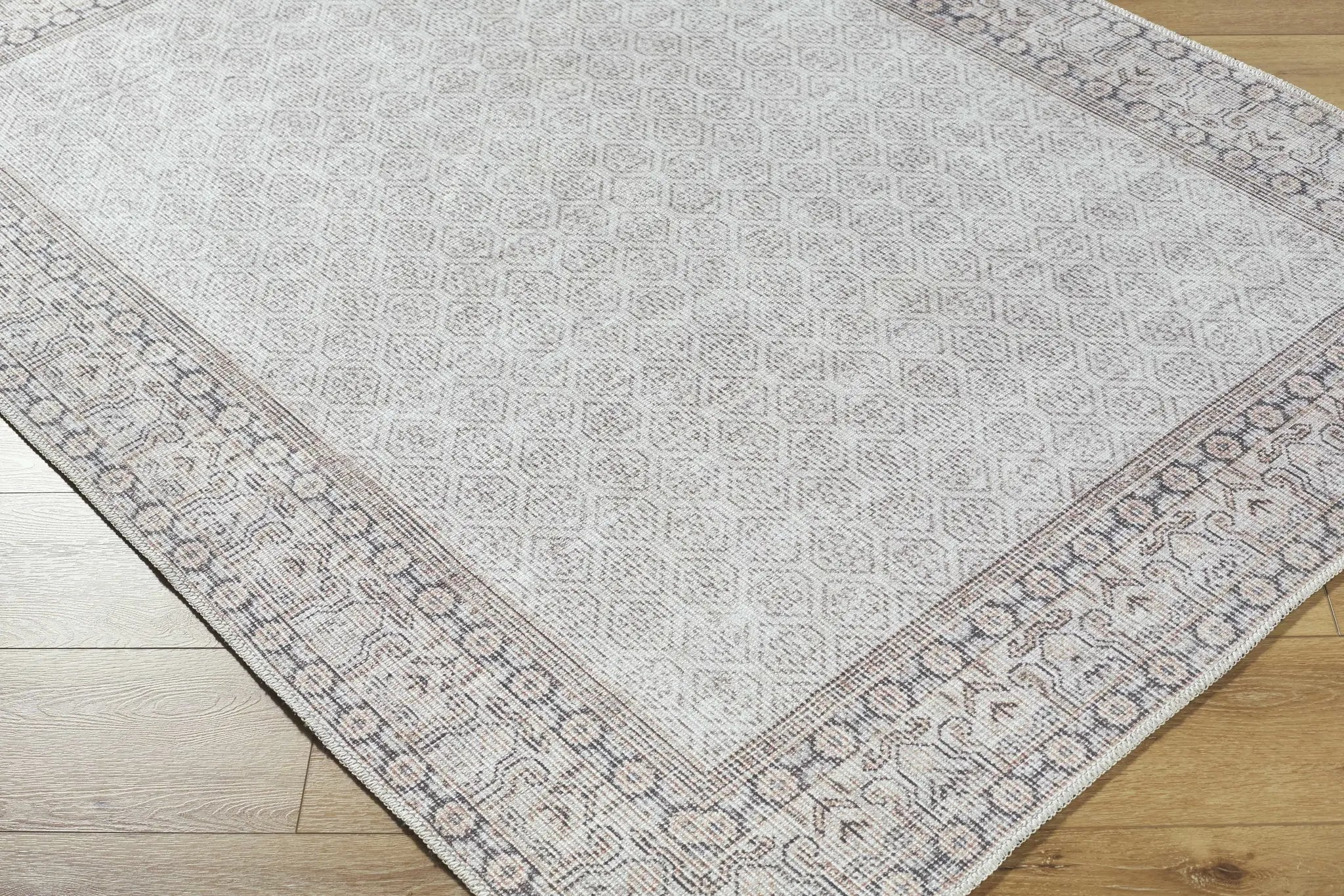 Rainier Cottage Border Beige Washable Rug | Our PNW Home X Livabliss by Boutique Rugs