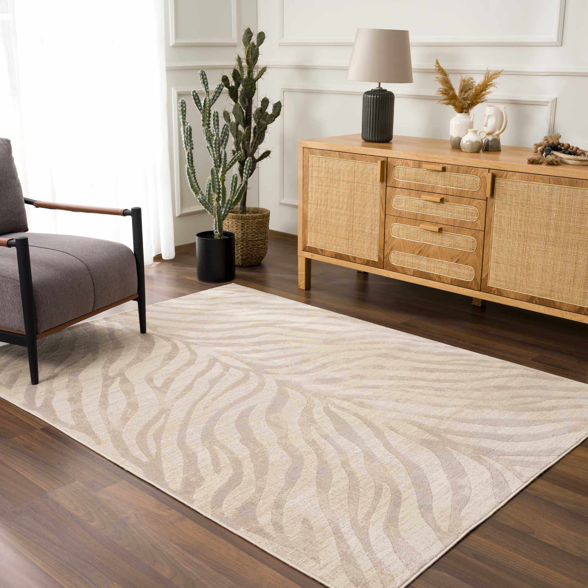 Beige Manteca Zebra Print Area Rug by Hauteloom