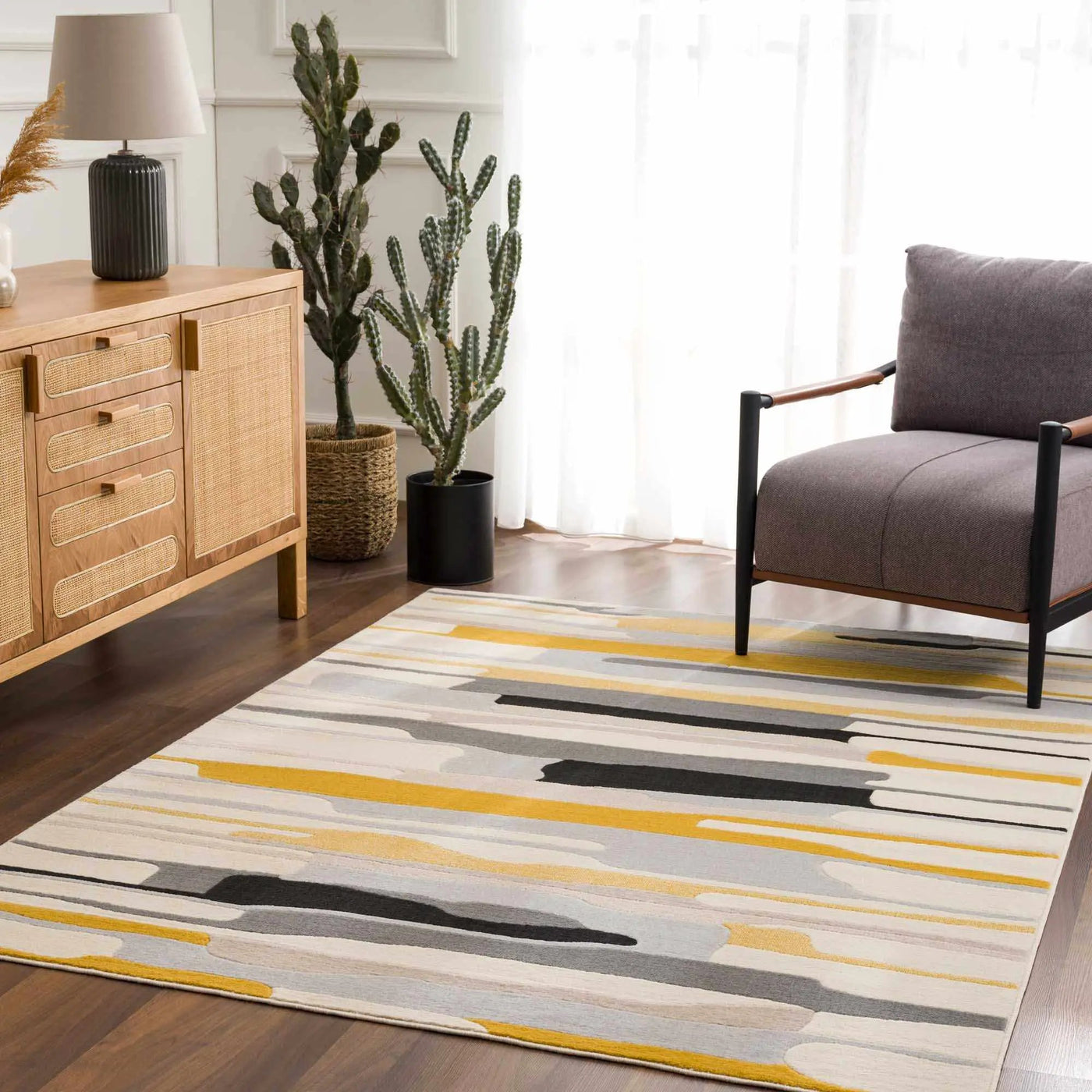 Southfields Mustard Modern Rug by Boutique Rugs
