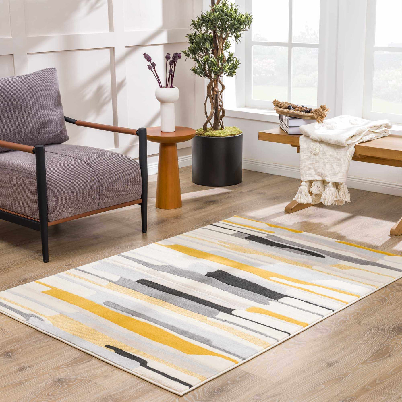 Southfields Mustard Modern Rug by Boutique Rugs