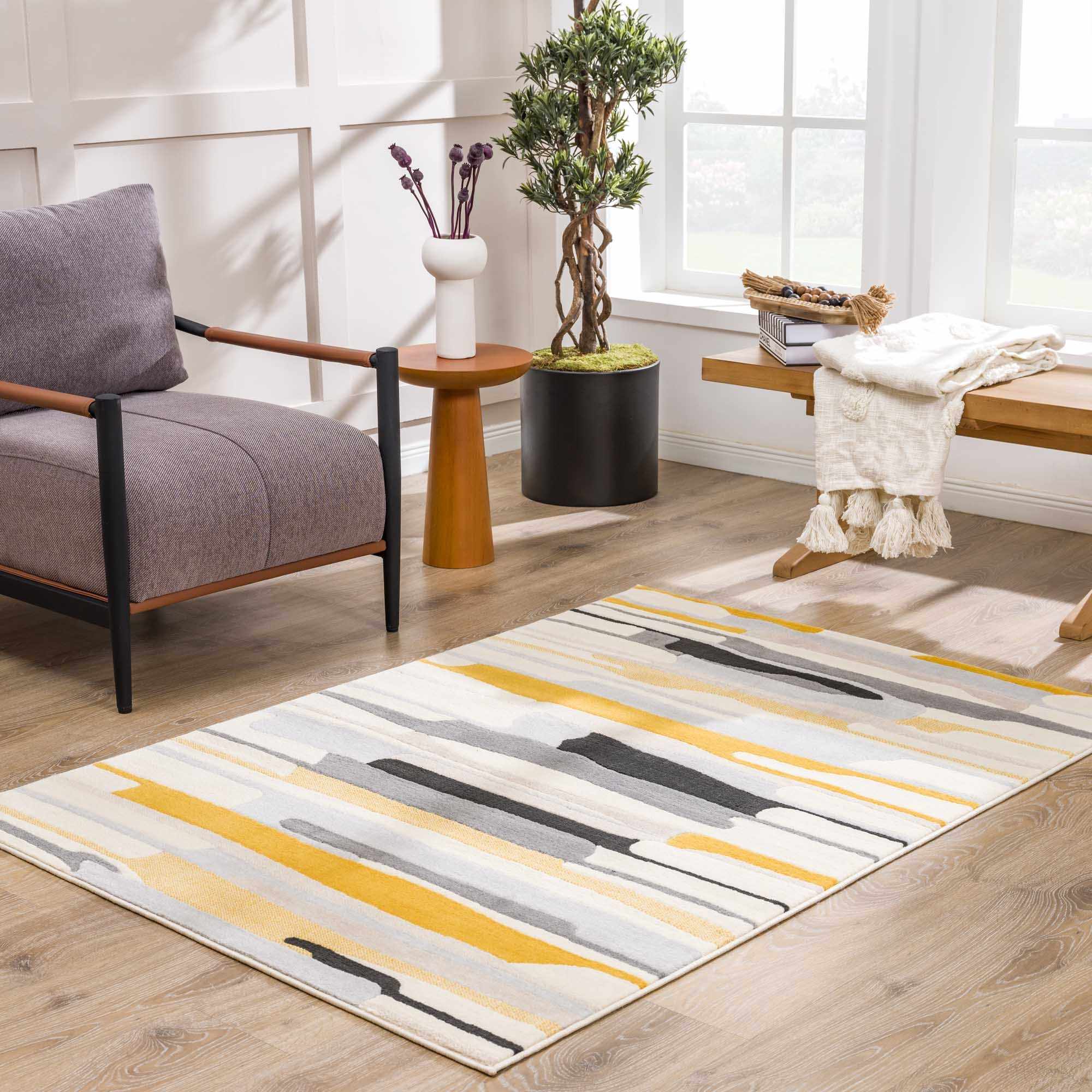 Southfields Mustard Modern Rug by Boutique Rugs