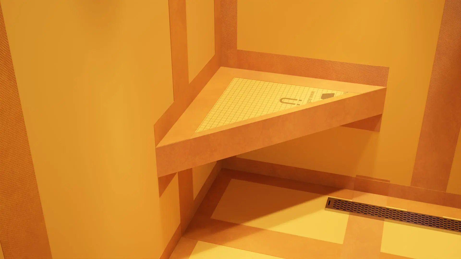 The Original Floating Corner Shower Bench Kit™ with Orange Waterproof Board by The Original Granite Bracket