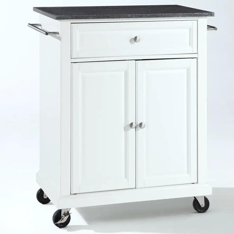 White Kitchen Cart with Granite Top and Locking Casters Wheels by HomePacific