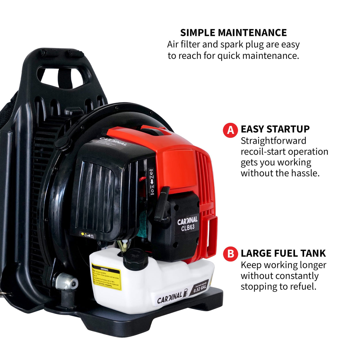 Cardinal 63.3cc Backpack Leaf Blower 675 CFM 196 MPH Gas Powered Professional Lawn Care Landscaping Yard Cleanup, photo 4 of 9