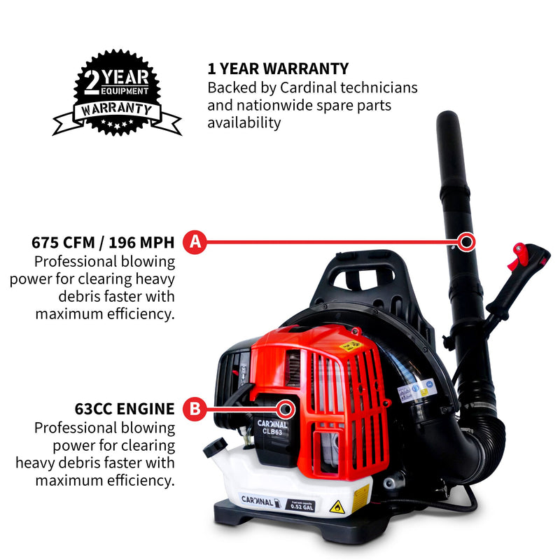 Cardinal 63.3cc Backpack Leaf Blower 675 CFM 196 MPH Gas Powered Professional Lawn Care Landscaping Yard Cleanup, photo 3 of 9