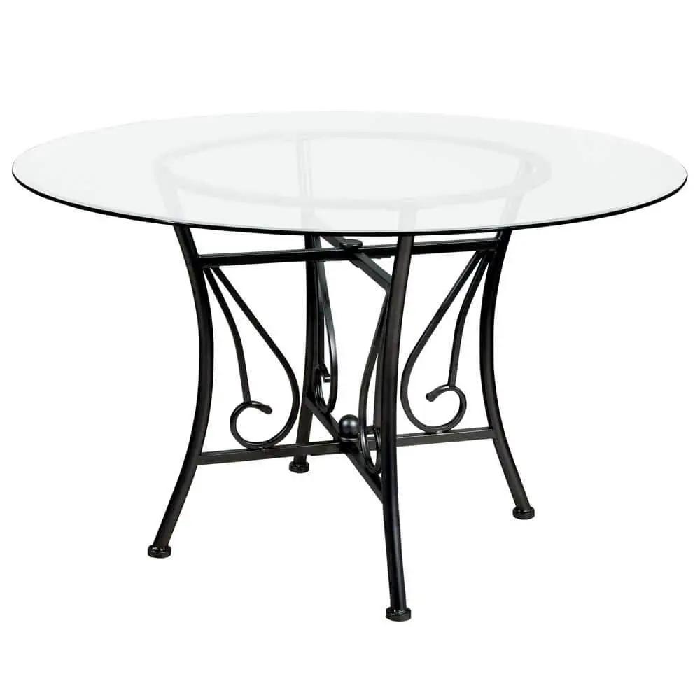 48-inch Round Glass Dining Table with Black Metal Frame by HomePacific