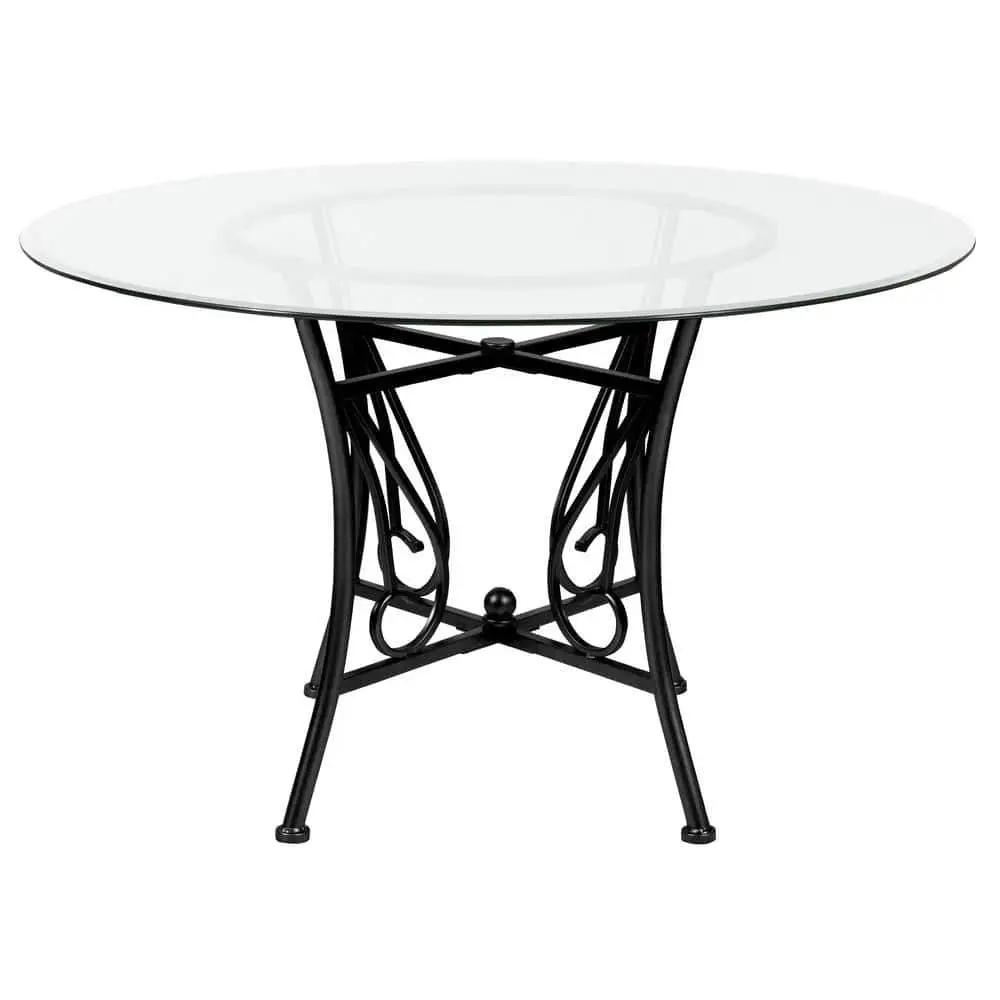 48-inch Round Glass Dining Table with Black Metal Frame by HomePacific