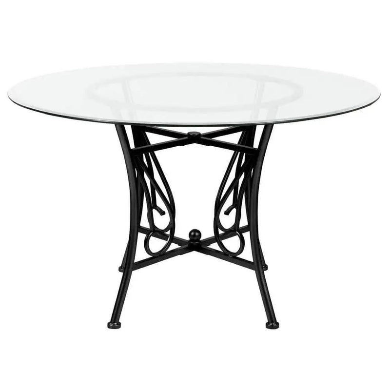 48-inch Round Glass Dining Table with Black Metal Frame by HomePacific