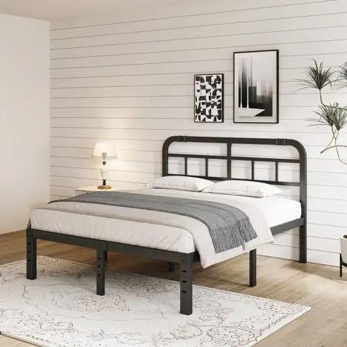 California King Size Heavy Duty Black Metal Platform Bed Frame with Headboard by HomePacific
