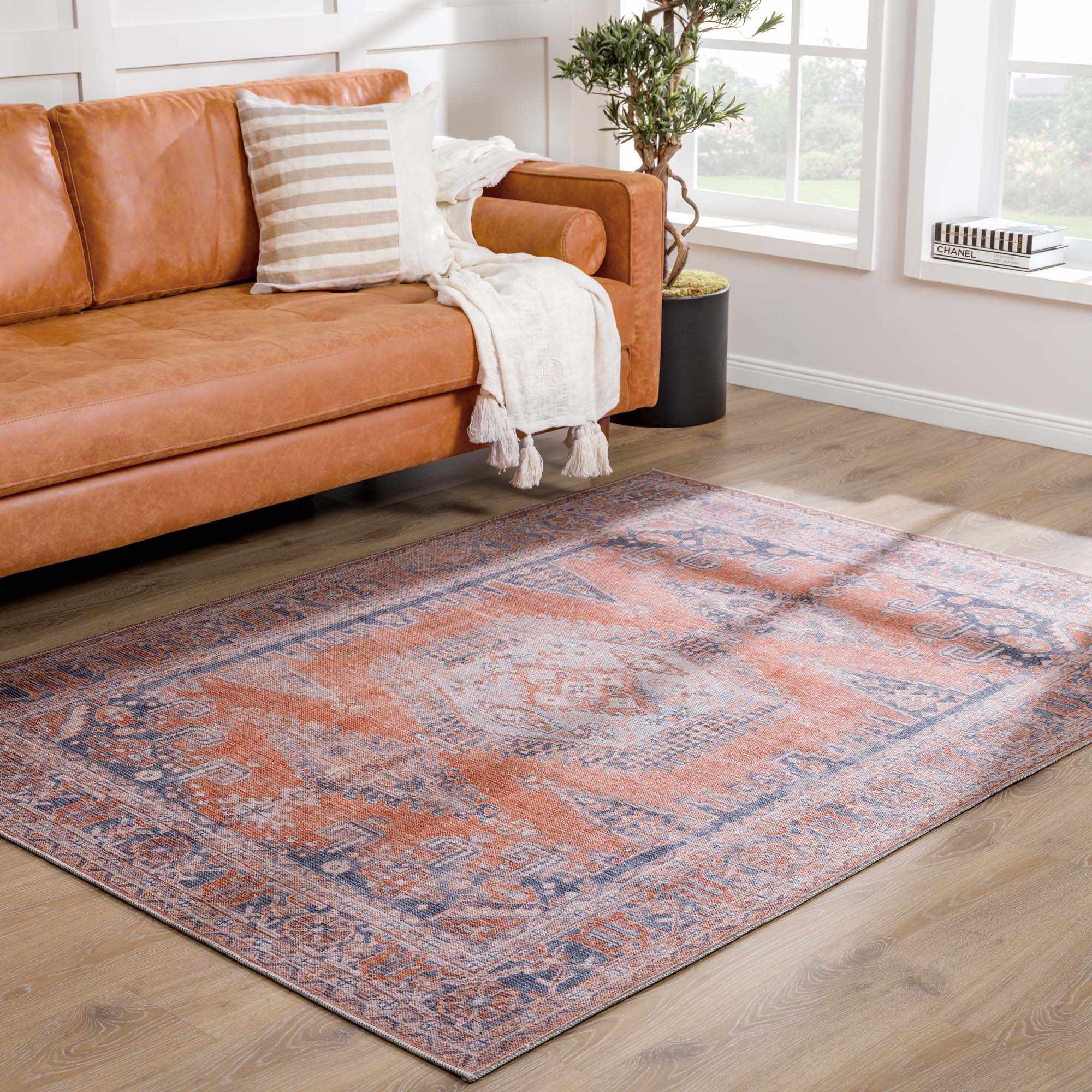 Burnt Orange Taber Medallion Washable Area Rug by Hauteloom