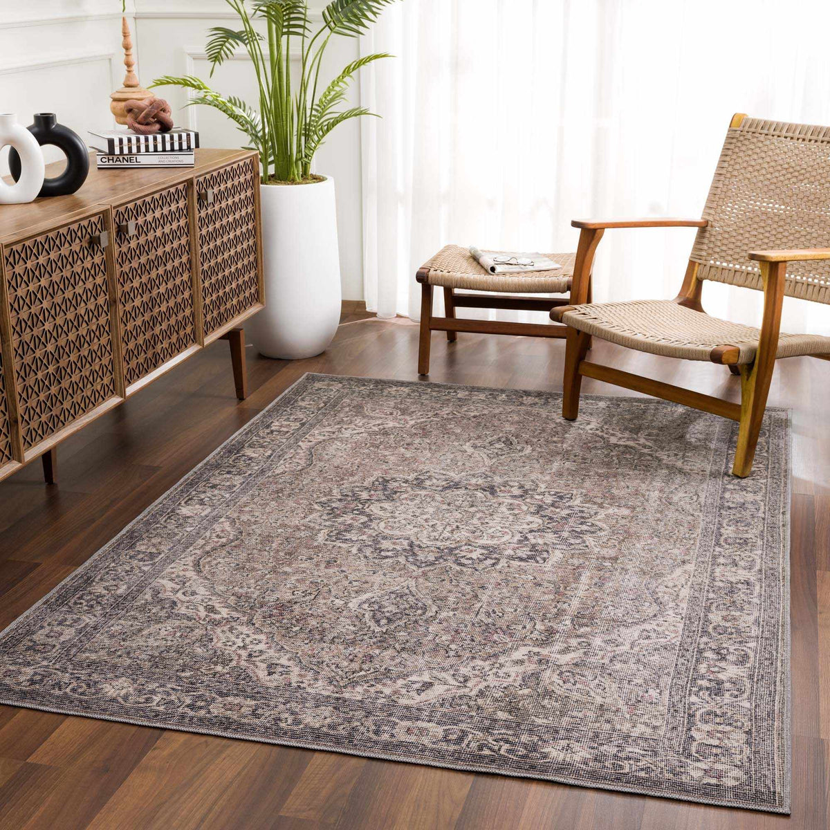 Greenpoint Dusty Blue Washable Rug, installed in a room 2