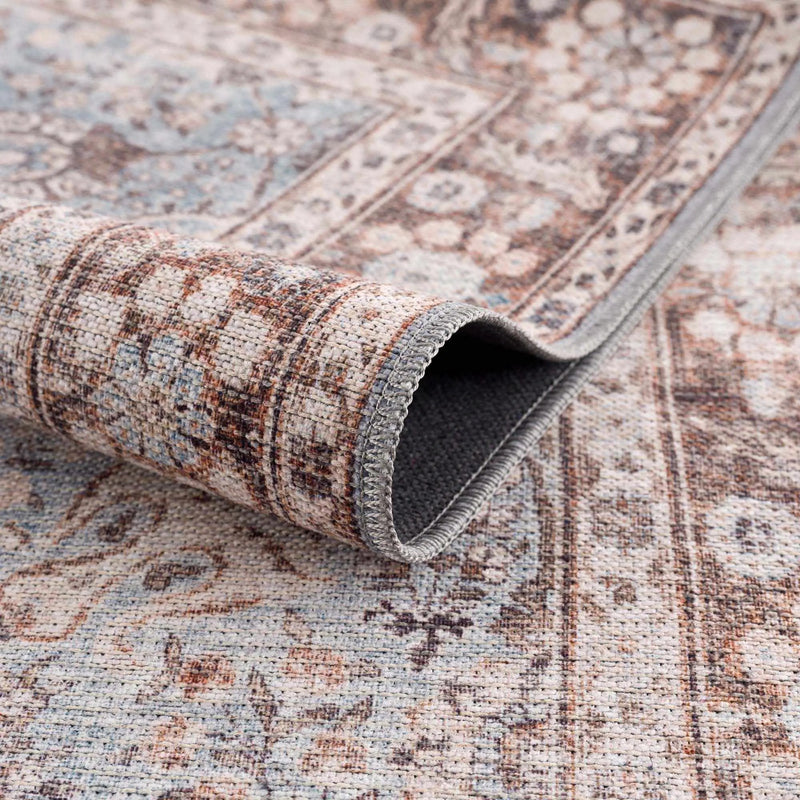 Brown Blue Dauis Vintage Washable Rug by Hauteloom