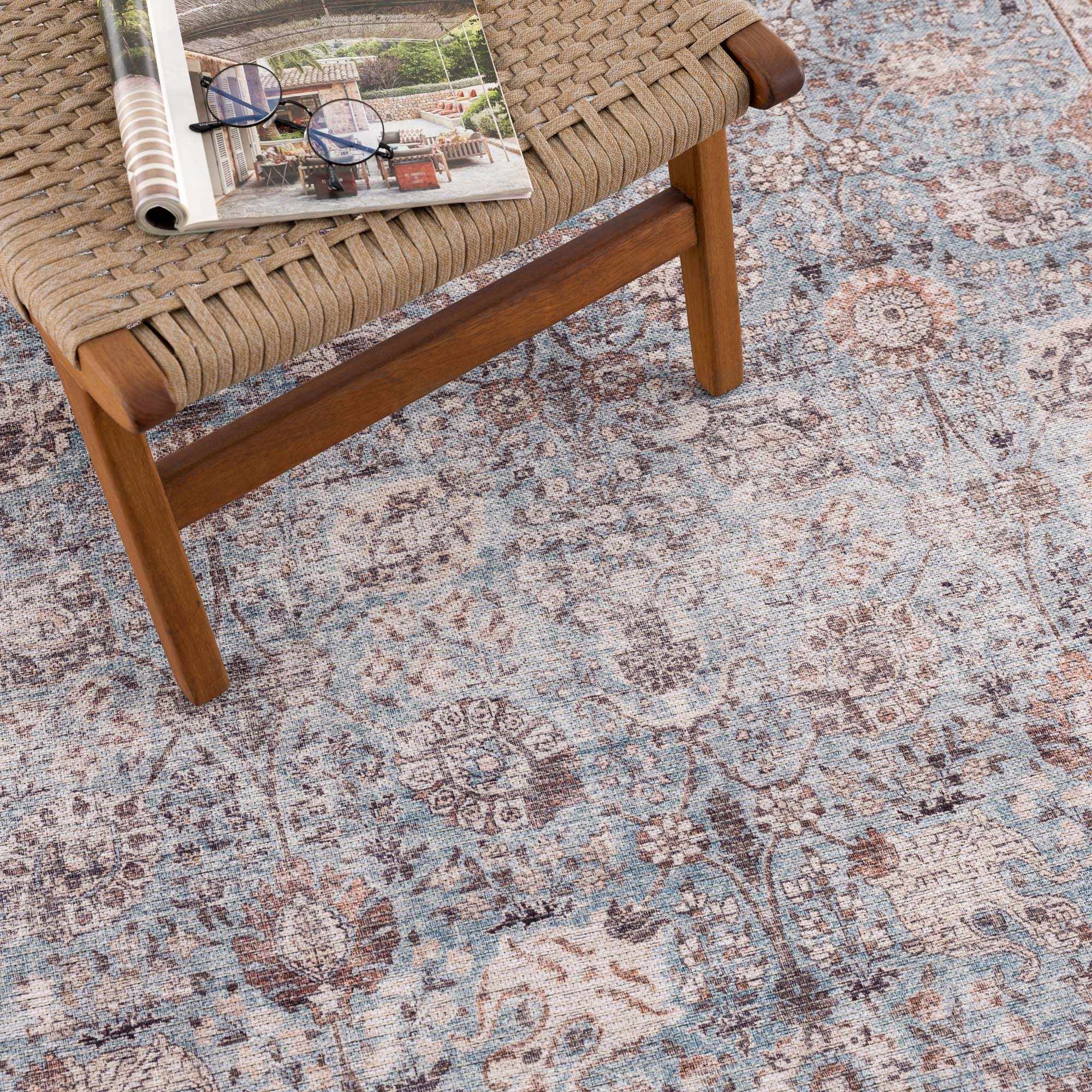 Brown Blue Dauis Vintage Washable Rug by Hauteloom