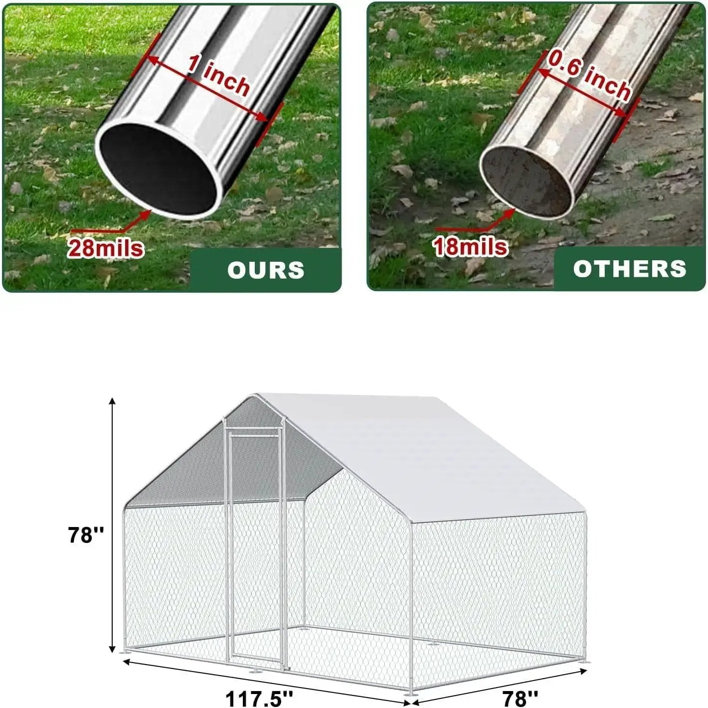 9.8 Ft x 6.5 Ft. Large Metal Outdoor Walk-in Chicken Coop with Waterproof Cover by HomePacific