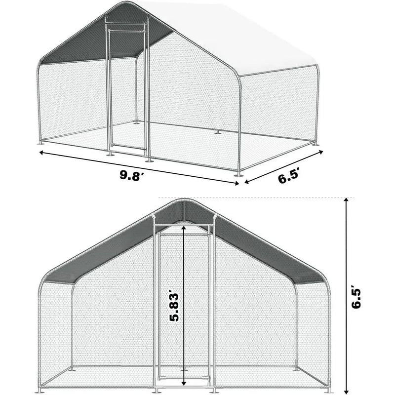 9.8 Ft x 6.5 Ft. Large Metal Outdoor Walk-in Chicken Coop with Waterproof Cover by HomePacific