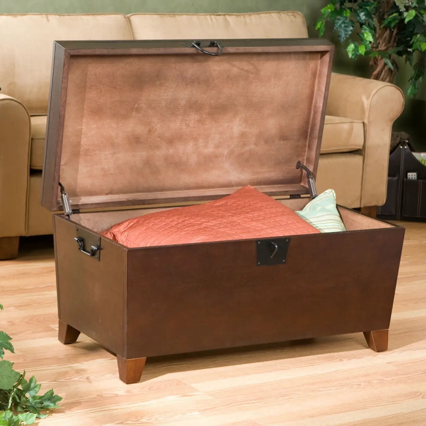Contemporary Lift Top Coffee Table Storage Trunk in Espresso Finish by HomePacific