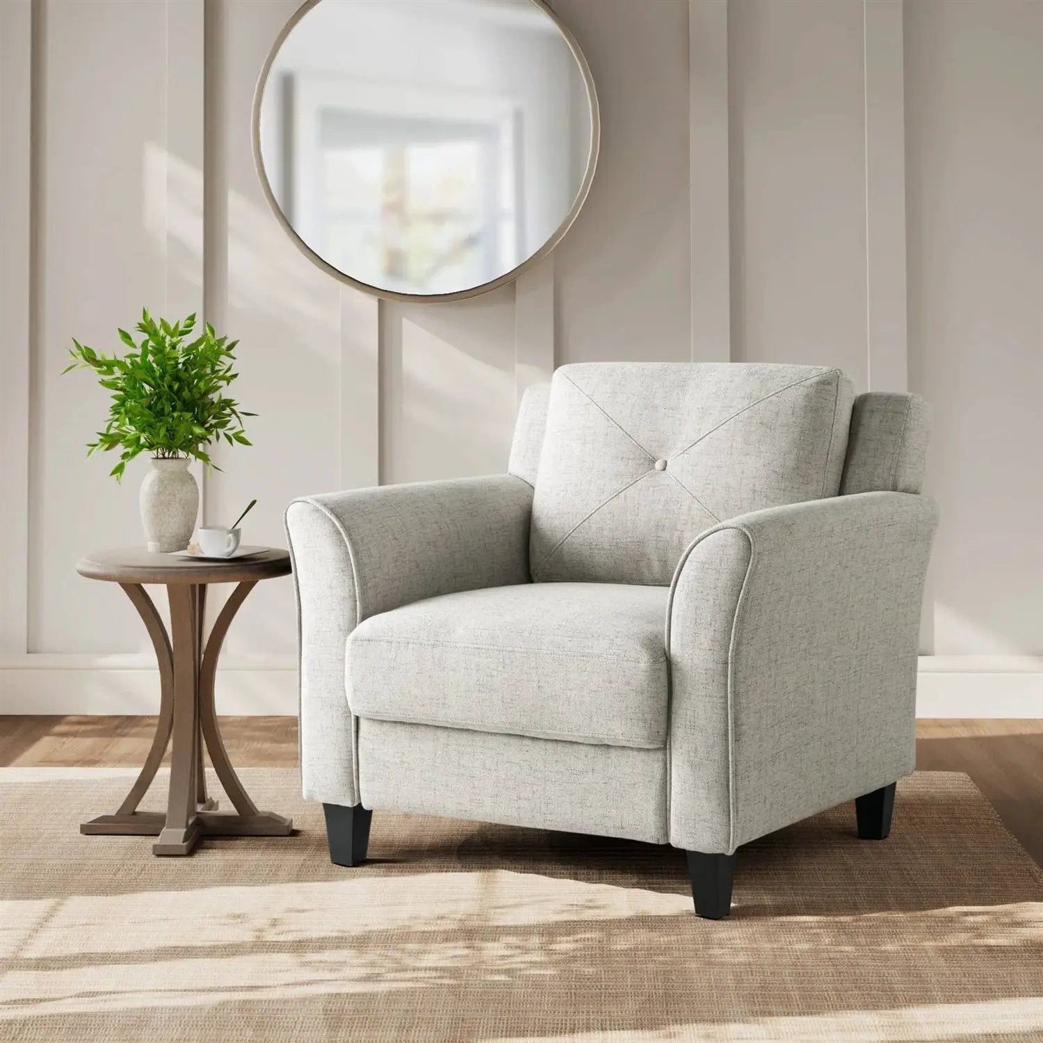 Cream Microfiber Upholstered Chair Armchair with Button Tufted Back Cushion by HomePacific