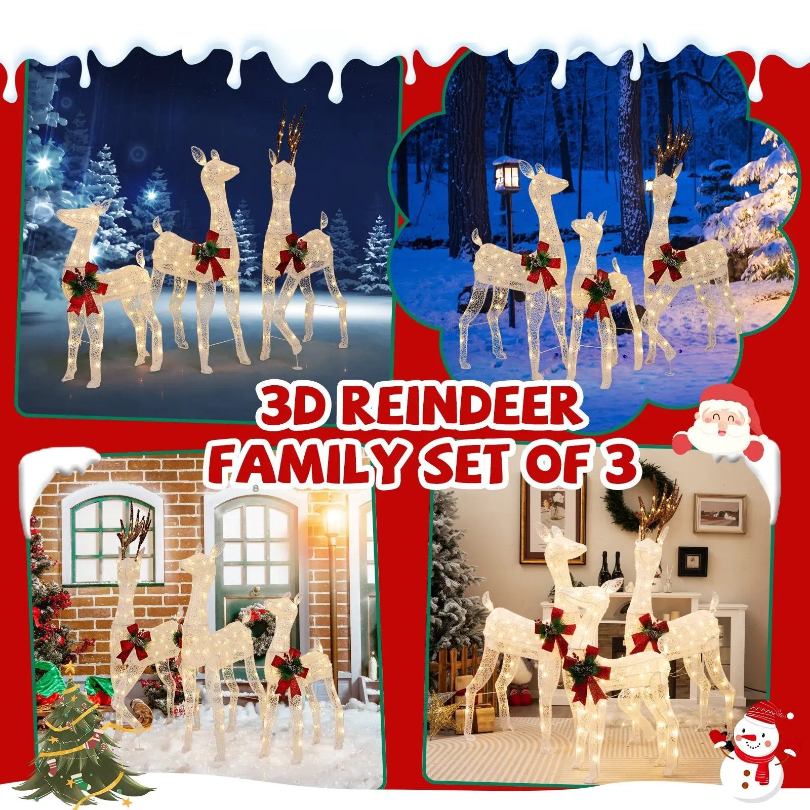 3-Piece Pre-lit Christmas Reindeer Family with 230 Warm White LED Lights by DirectDeals