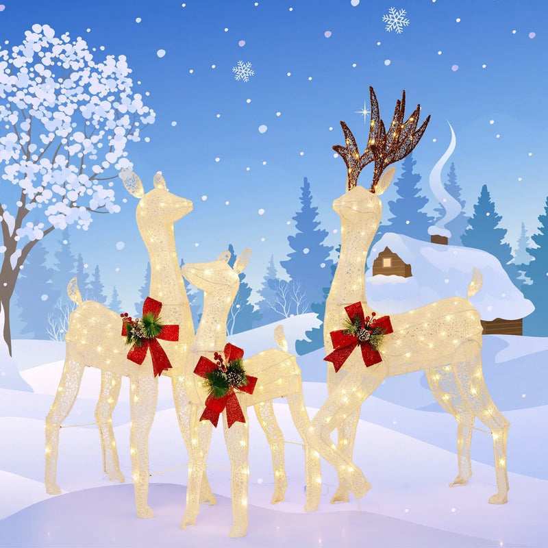 3-Piece Pre-lit Christmas Reindeer Family with 230 Warm White LED Lights by DirectDeals
