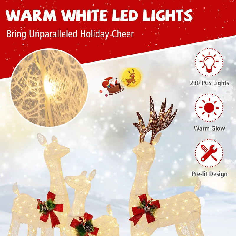 3-Piece Pre-lit Christmas Reindeer Family with 230 Warm White LED Lights by DirectDeals