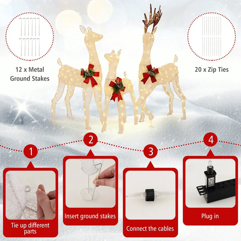 3-Piece Pre-lit Christmas Reindeer Family with 230 Warm White LED Lights by DirectDeals