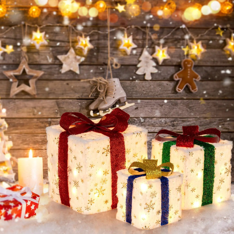 Set of 3 Christmas Lighted Gift Boxes with 48 Bright Warm Lights by DirectDeals