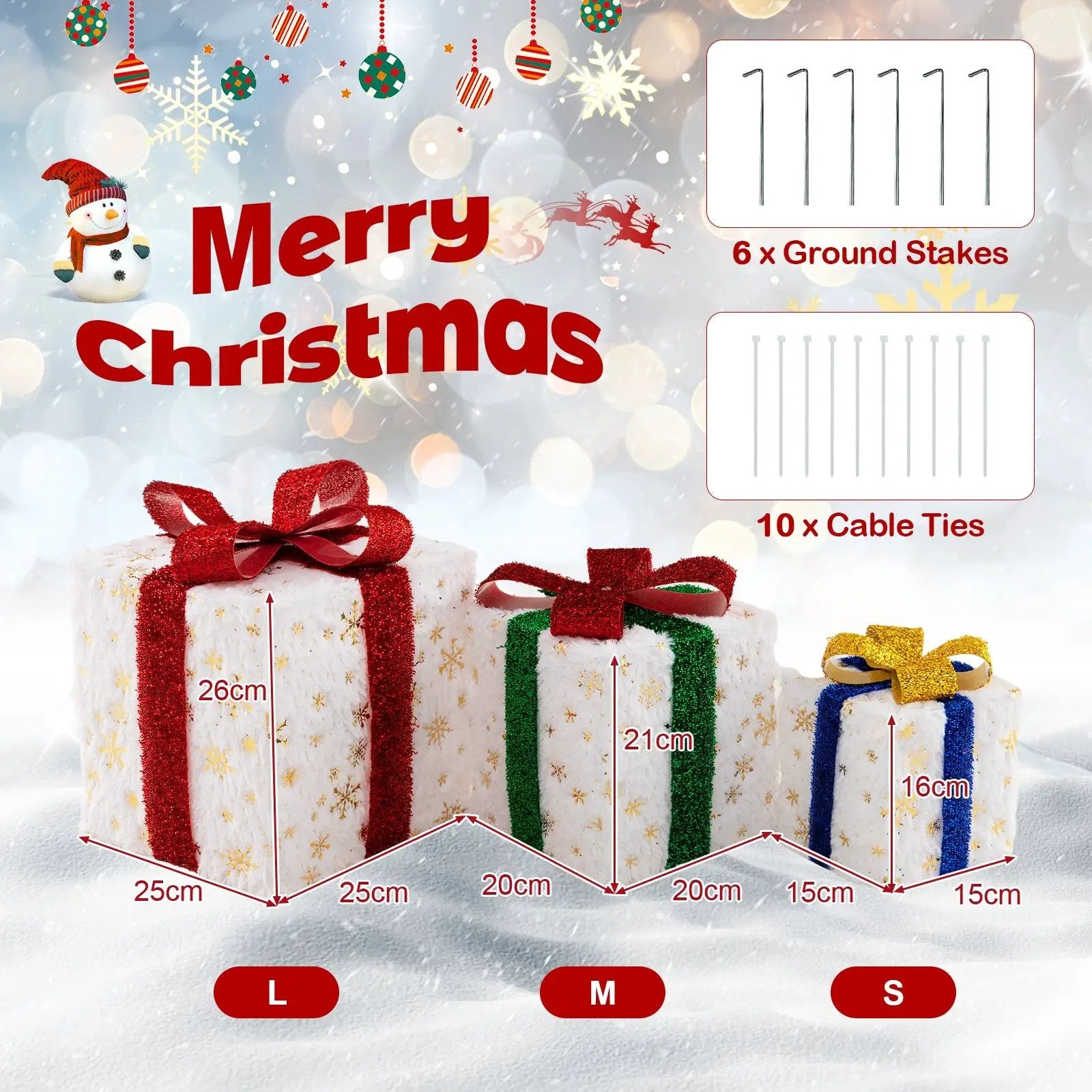 Set of 3 Christmas Lighted Gift Boxes with 48 Bright Warm Lights by DirectDeals