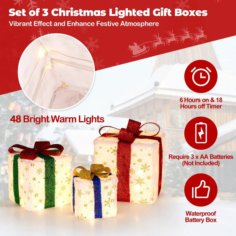 Set of 3 Christmas Lighted Gift Boxes with 48 Bright Warm Lights by DirectDeals