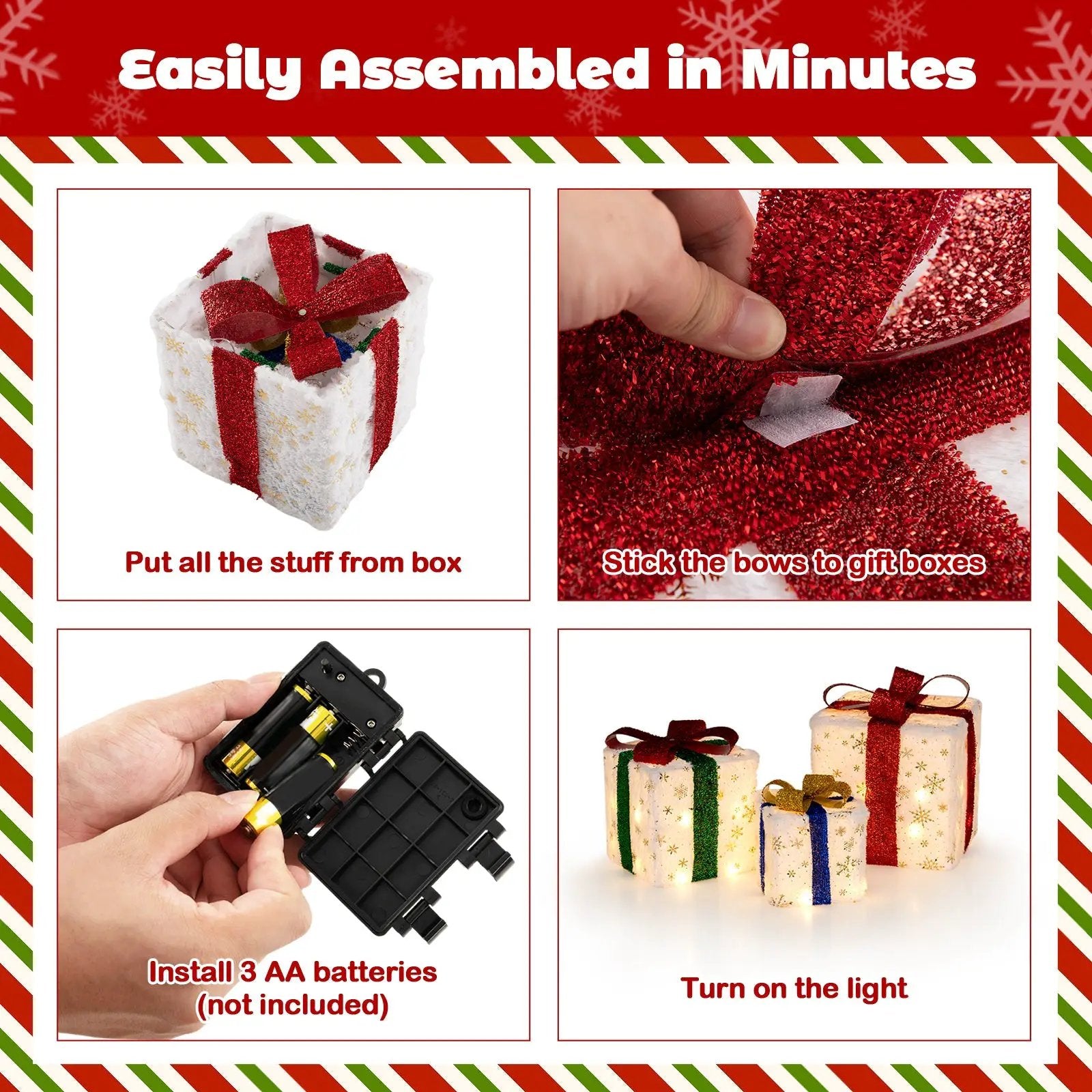 Set of 3 Christmas Lighted Gift Boxes with 48 Bright Warm Lights by DirectDeals