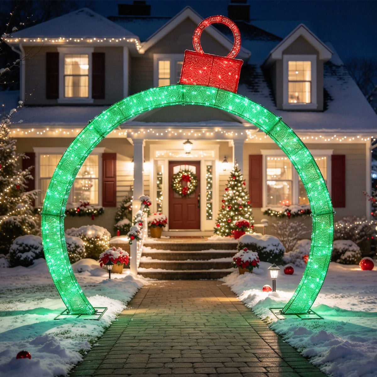 10.5 Feet Christmas Pre-Lit Arch with Gold Ornament Cap and 300 Warm White LED Lights, photo 9 of 9