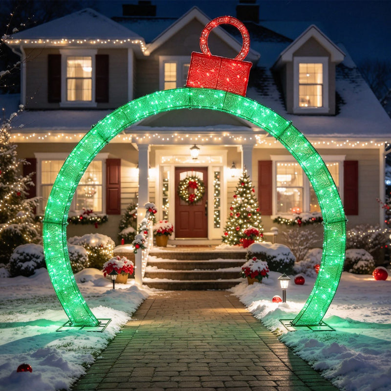 10.5 Feet Christmas Pre-Lit Arch with Gold Ornament Cap and 300 Warm White LED Lights, photo 9 of 9