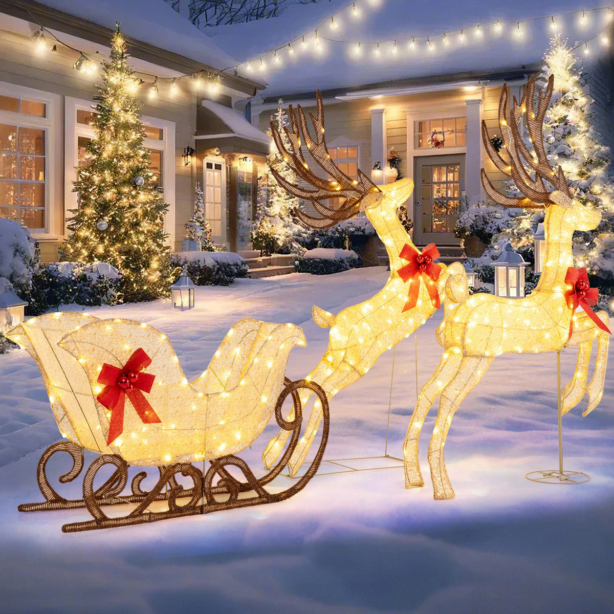 3-Piece Christmas Lighted Reindeer and Sleigh Set for Lawn & Garden, photo 10 of 10