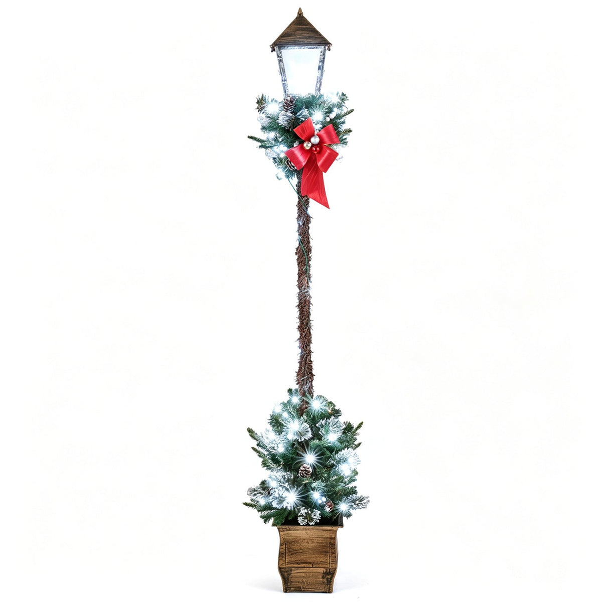 6.1 Feet Christmas Pre-lit Street Lamp with Artificial Greenery and Snow-flocked Branch Tips, photo 9 of 9