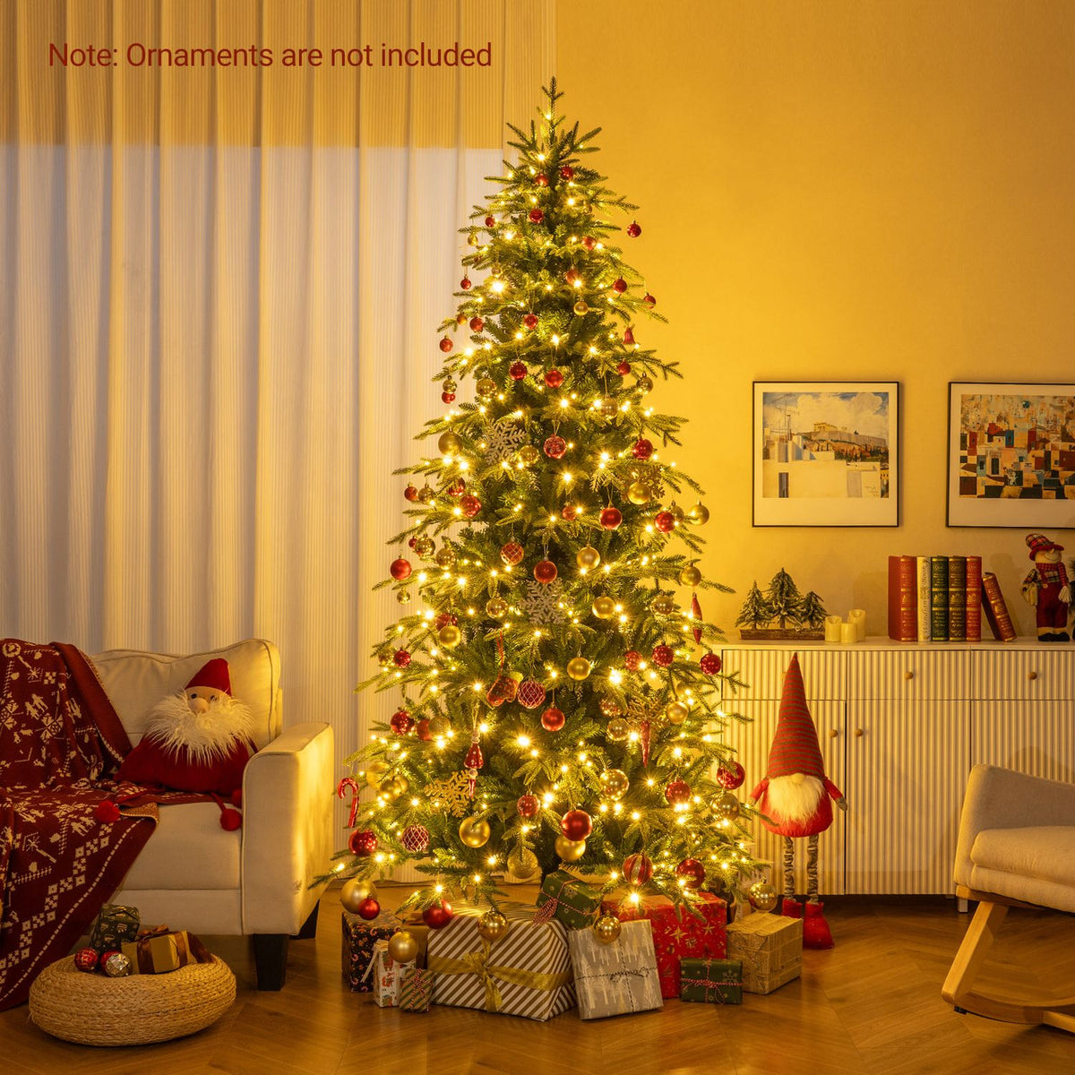 7.5 Feet Pre-Lit Artificial Christmas Tree Hinged Xmas Tree with LED Lights, photo 9 of 10