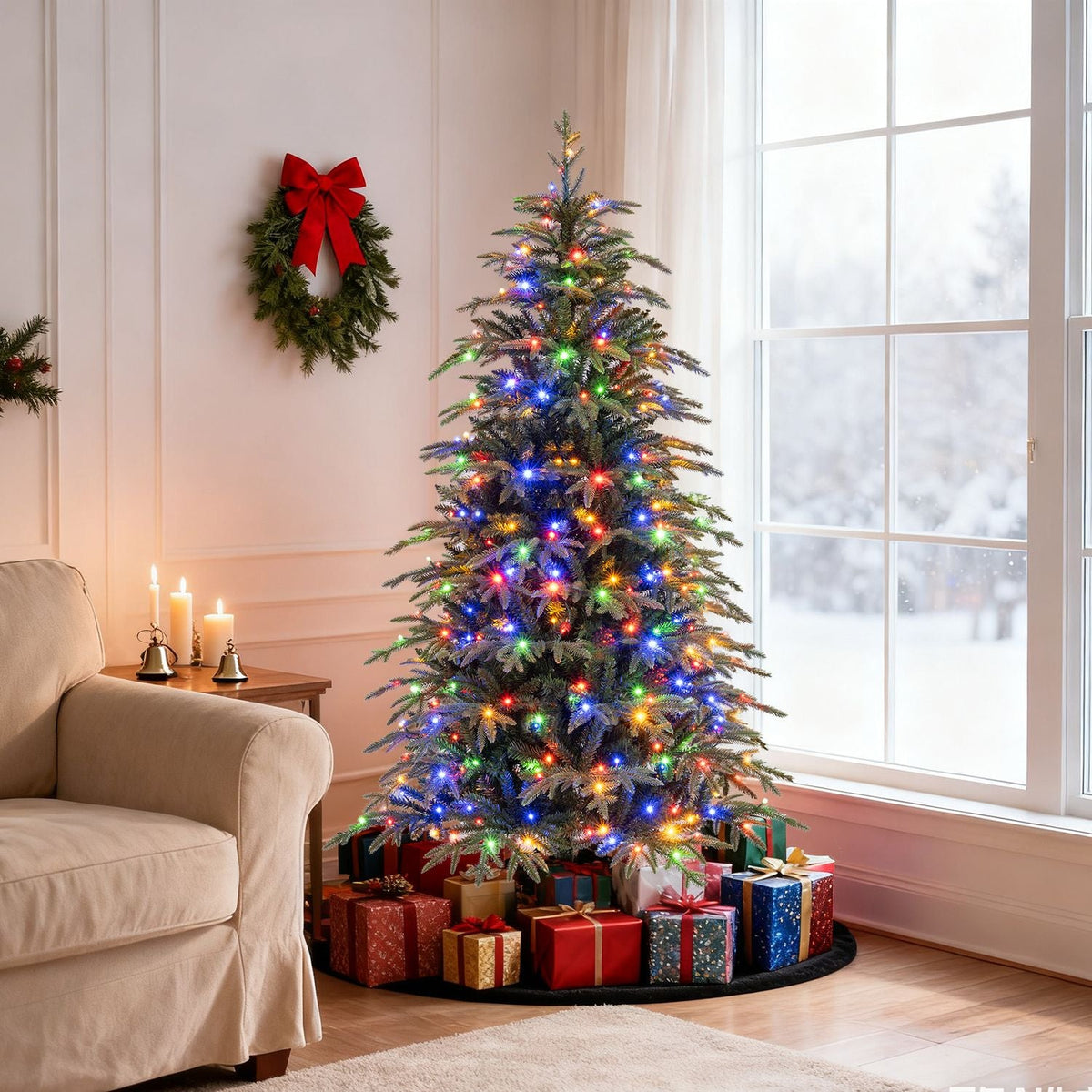 7.5 Feet Pre-Lit Artificial Christmas Tree Hinged Xmas Tree with LED Lights, photo 10 of 10