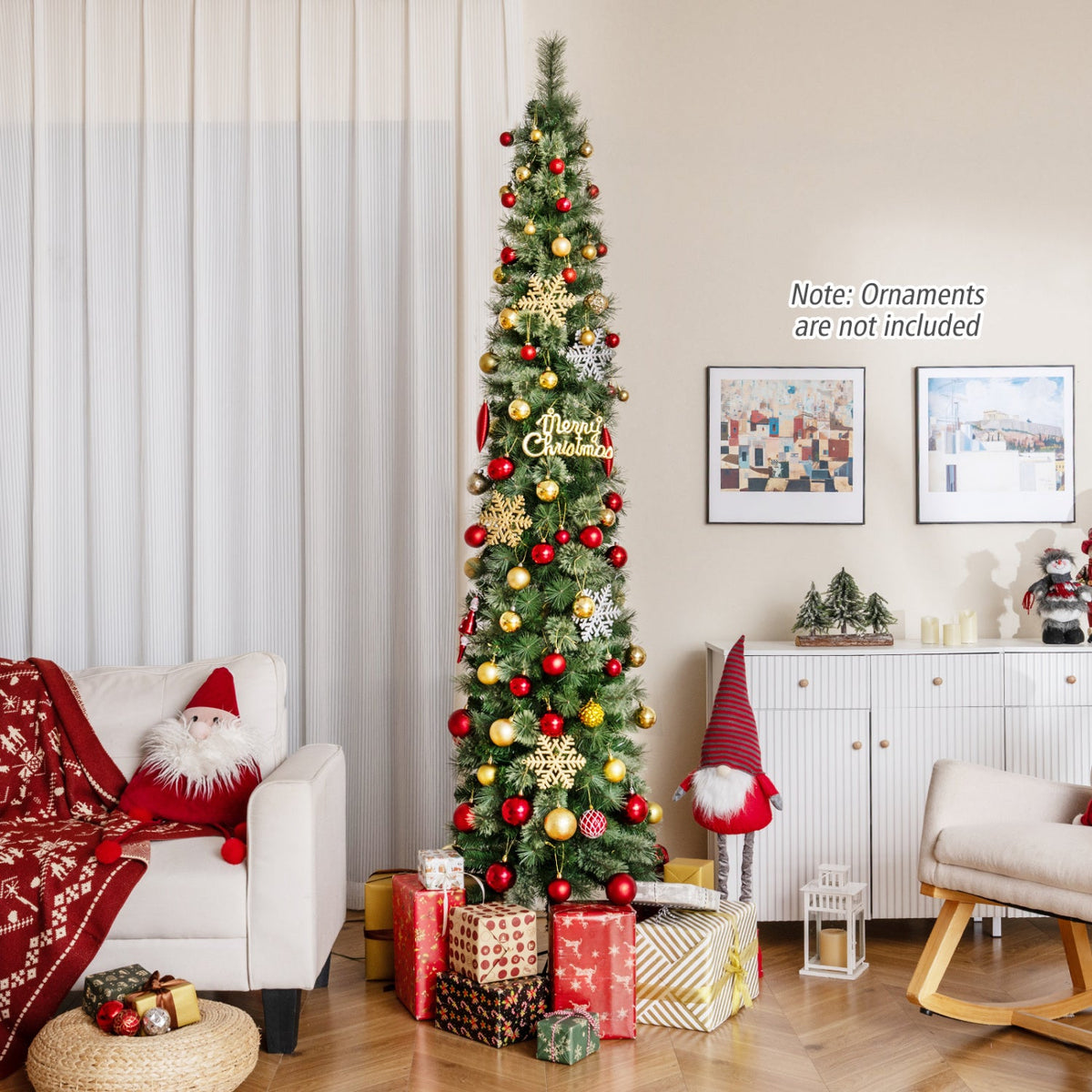 6/7/8 FT Pre-Lit Pencil Artificial Christmas Tree with 120/150/200 LED Warm White Lights and 8 Modes, photo 5 of 5