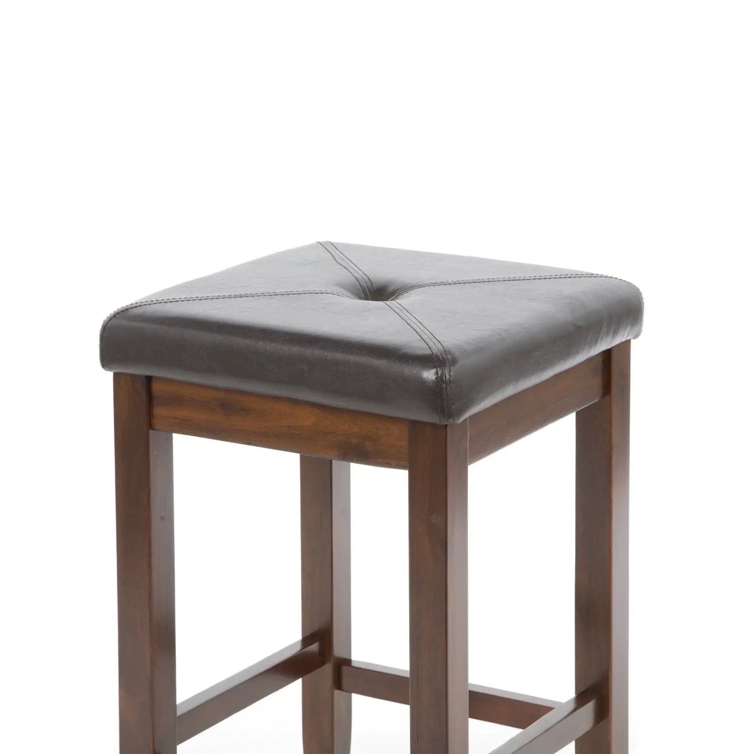 Set of 2 - Vintage Mahogany Bar Stools with Faux Leather Cushion Seat by HomePacific