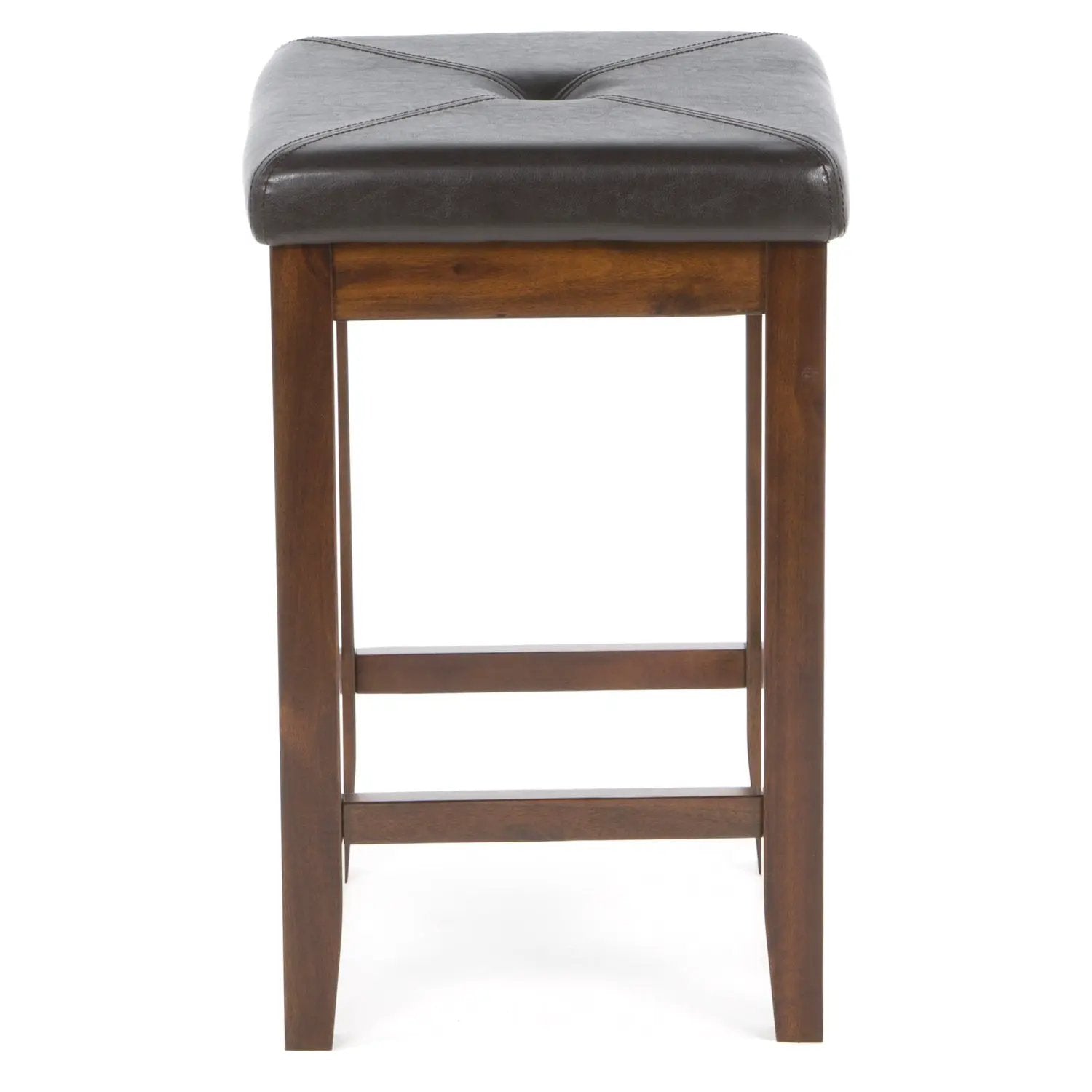 Set of 2 - Vintage Mahogany Bar Stools with Faux Leather Cushion Seat by HomePacific