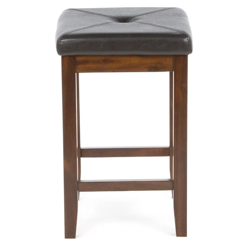 Set of 2 - Vintage Mahogany Bar Stools with Faux Leather Cushion Seat by HomePacific